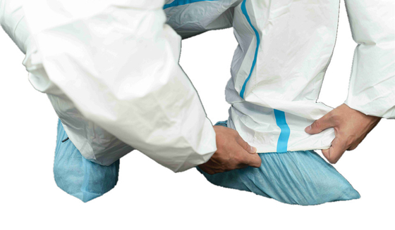 Category III Type4/5/6 Disposable MP Waterproof Coverall With 2-Pieces Hood And Blue Tape
